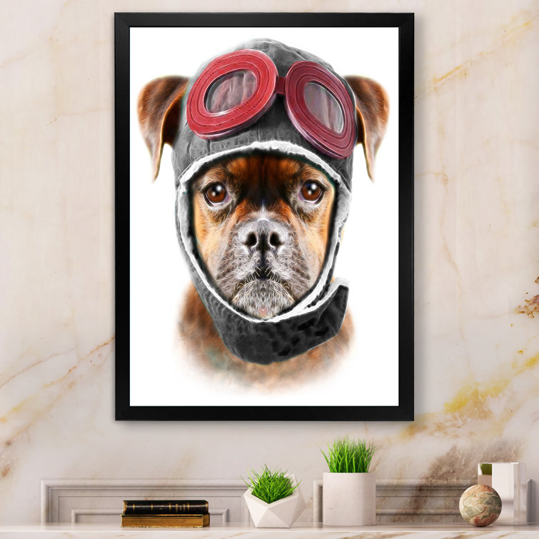 Trinx Hipster Pilot Boxer Dog Framed On Canvas Painting Wayfair